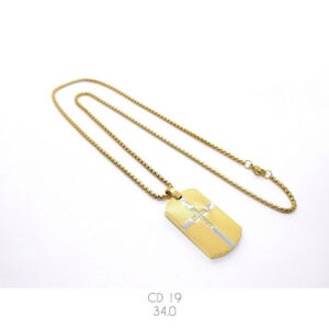 Cadena en acero dorada con placa militar