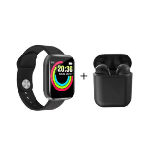 COMBO RELOJ Y68 NEGRO AUDIFONO i12