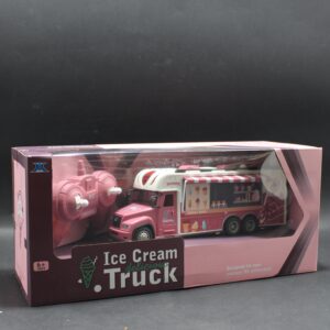 Camion de helados rosado a control con