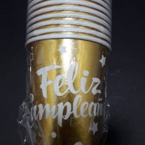 VASO  X 10 DORADO  BLANCO FELIZ CUNPLEA