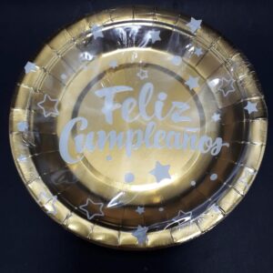 PLATO METALIZADO FELIZ CUMPLEAÑOS DORAD