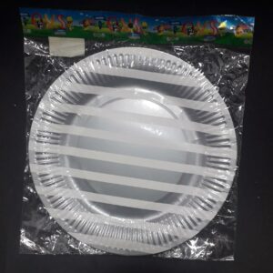 PLATO CARTON RAYAS PLATEADO BOLSA 23CM