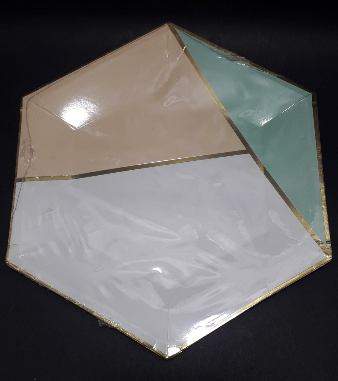 Plato x 10 Hexagonal blanco verde beis