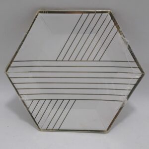 PLATO HEXAGONAL BLANCO Y DORADO 18CM