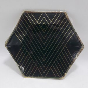 PLATO HEXAGONAL NEGRO y DORADO 18CM