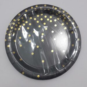 PLATO NEGRO PUNTOS DORADO 23CM