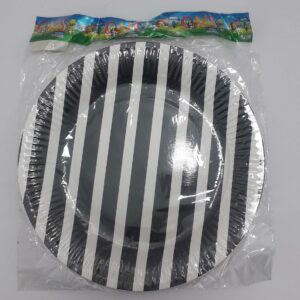 PLATO CARTON NEGRO RAYAS BLACAS BOLSA