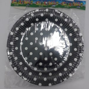 PLATO CARTON NEGRO PUNTOS  BLACOS  BOLS
