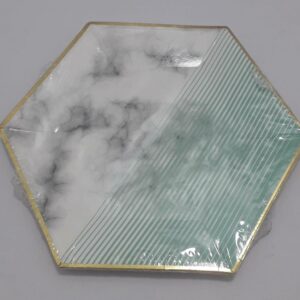 PLATO HEXAGONAL VERDE RAYAS BLANCO HUM