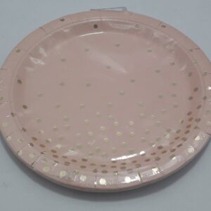 PLATO ROSADO PUNTOS DORADOS 23CM