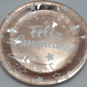 Plato ORO ROSA para fiesta grandes feli