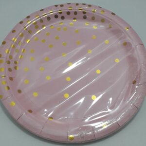 PLATO ROSADO PUNTOS DORADO 23CM