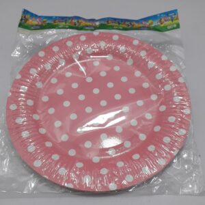 PLATO CARTON ROSADO PUNTOS BLACOS BOLSA