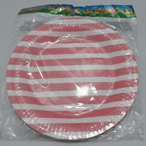 PLATO CARTON ROSADO RAYAS BLACAS BOLSA