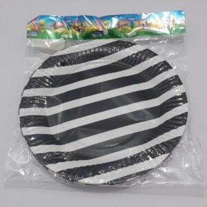 PLATO CARTON RAYAS NEGRO 18CM EN BOLSA