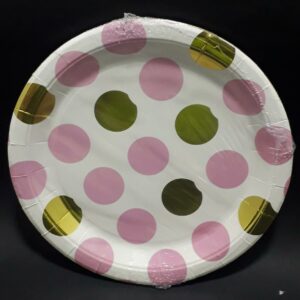 PLATO BLANCO PUNTOS ROSADO Y DORADO 23C