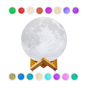 lampara luna colores + base de madera 3D