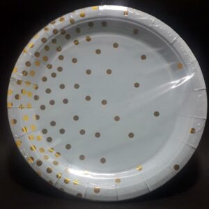 PLATO AZUL PUNTOS DORADO 23CM X 10 UNID