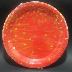 PLATO ROJO PUNTOS DORADO 23CM X 10 UNID