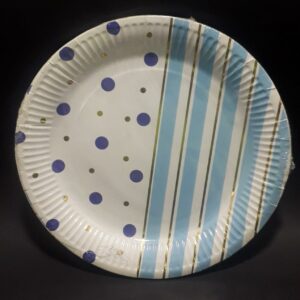 PLATO PUNTOS Y RAYAS AZUL y MORADO Y DO