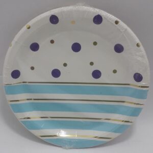 PLATO PUNTOS Y RAYAS AZUL MORADO Y DORA