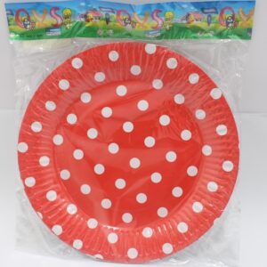 PLATO CARTON PUNTOS ROJO 18CM X 10 UNID