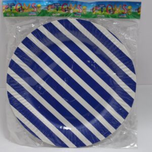 PLATO CARTON AZUL OSCURO RAYAS BLACAS B