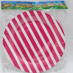 PLATO CARTON FUSCIA RAYAS BLACAS BOLSA