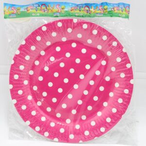 PLATO CARTON FUSCIA PUNTOS BLACOS BOLSA