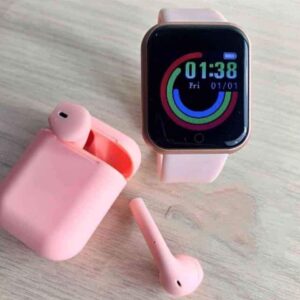 Combo rosado reloj y68 + audífonos i12