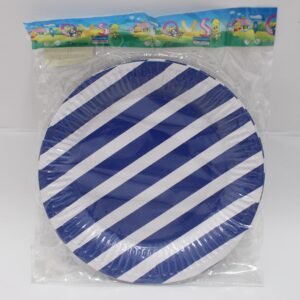PLATO CARTON RAYAS AZUL OSCURO 18CM X 1