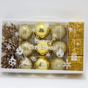 Set Dorado de bolas navideñas + regalos