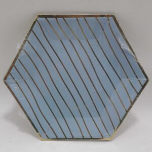 PLATO HEXAGONAL AZUL Y DORADO 18CM X 10