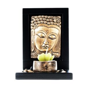 Jardín Zen Buda Dorado Rocas + Vela Flor