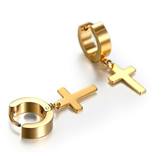 Aretes Candonga Cruz Acero Dorada