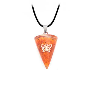 Collar Orgonita Mariposa Naranja Estuche