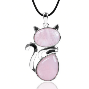 Collar Gato Cuarzo + Estuche Piedra Rosa