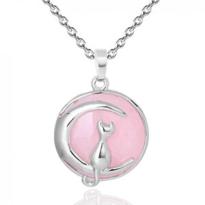 Collar Cuarzo Gato Piedra Rosa Estuche
