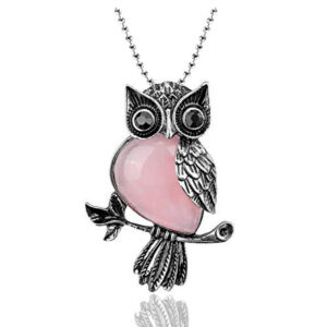 Collar Búho Árbol Cuarzo Rosa Estuc