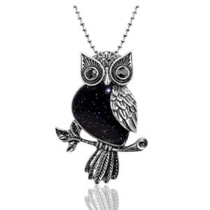 Collar Búho Árbol Cuarzo Onix Estuche