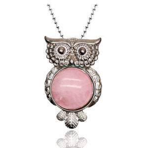 Collar Buho De La Sabiduria Cuarzo Rosa