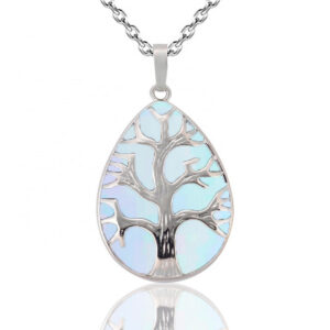 Collar Cuarzo Piedra Luna Arbol Ovala