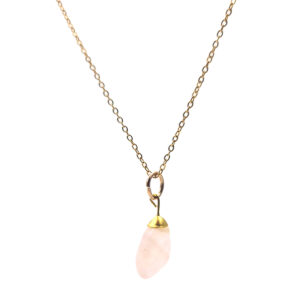 Collar Cuarzo Rosa En Bruto Cadena Acero