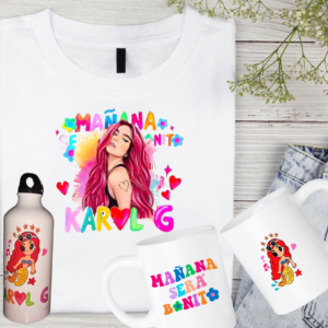 KIT CAMISETA, BOTILITO Y MUG KAROL G
